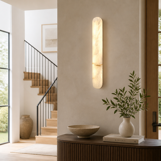 
Minimalist Marble LED Long Oval Wall Sconce Vertical Column