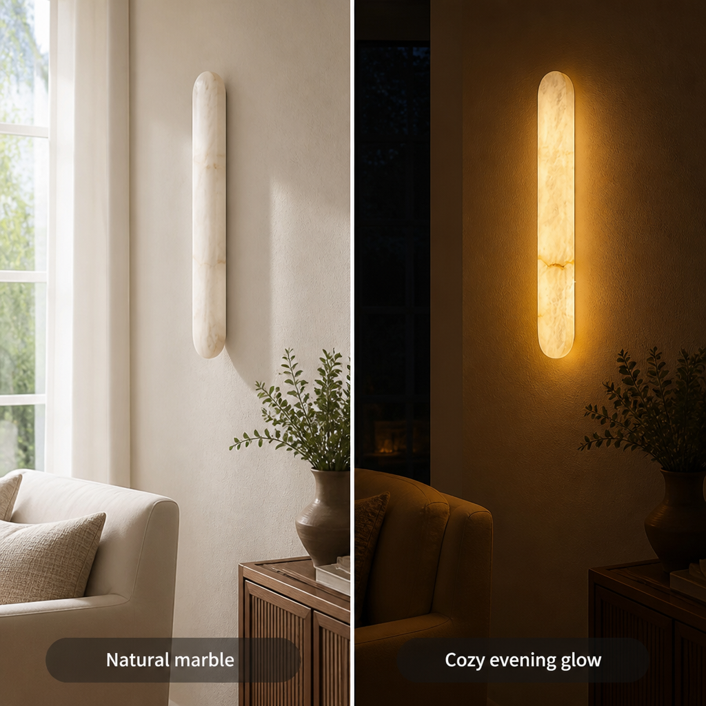 
Minimalist Marble LED Long Oval Wall Sconce Vertical Column
