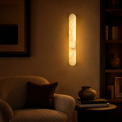 Minimalist Marble LED Long Oval Wall Sconce Vertical Column