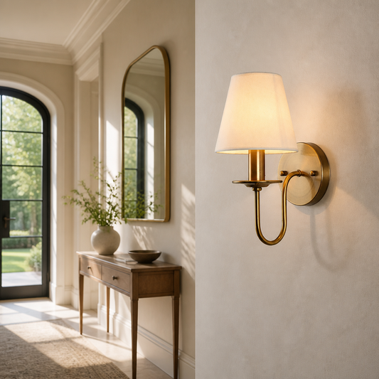 
Modern Copper Wall Sconce with Fabric Drum Shade