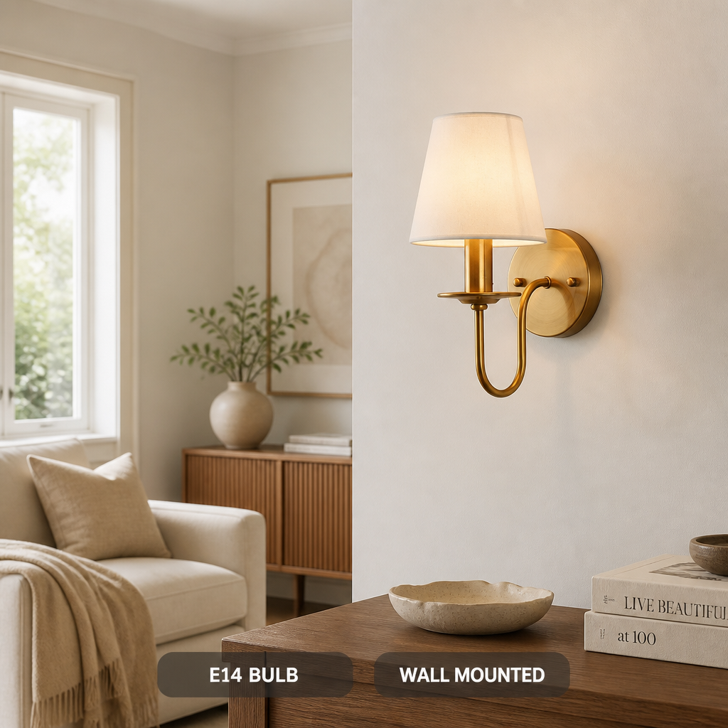 
Modern Copper Wall Sconce with Fabric Drum Shade