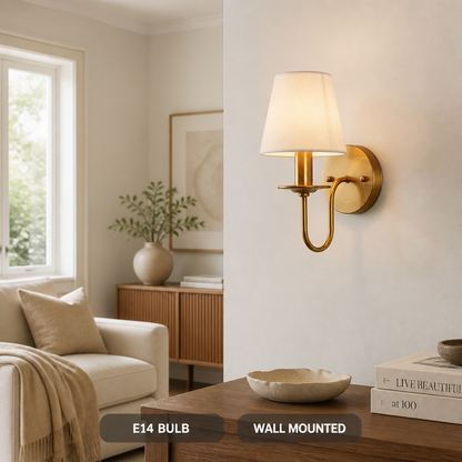 Modern Copper Wall Sconce with Fabric Drum Shade