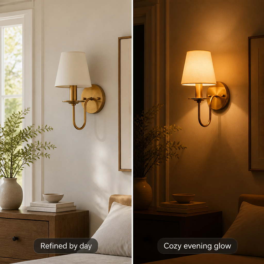 
Modern Copper Wall Sconce with Fabric Drum Shade