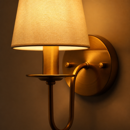 Modern Copper Wall Sconce with Fabric Drum Shade