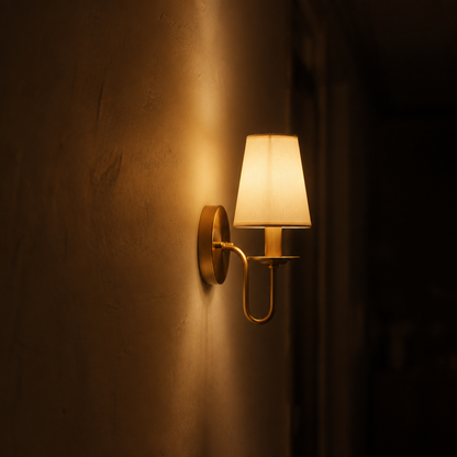 Modern Copper Wall Sconce with Fabric Drum Shade