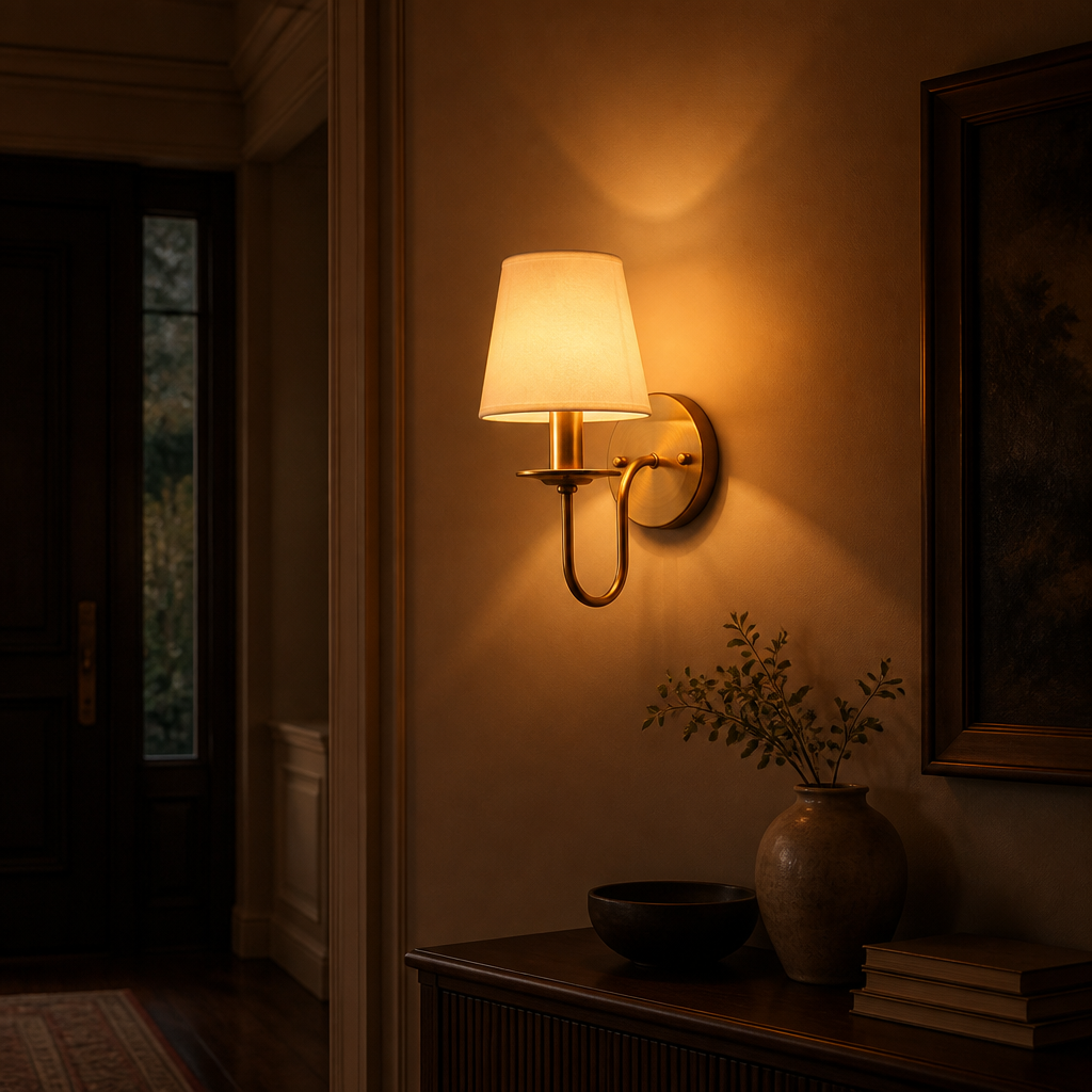 
Modern Copper Wall Sconce with Fabric Drum Shade
