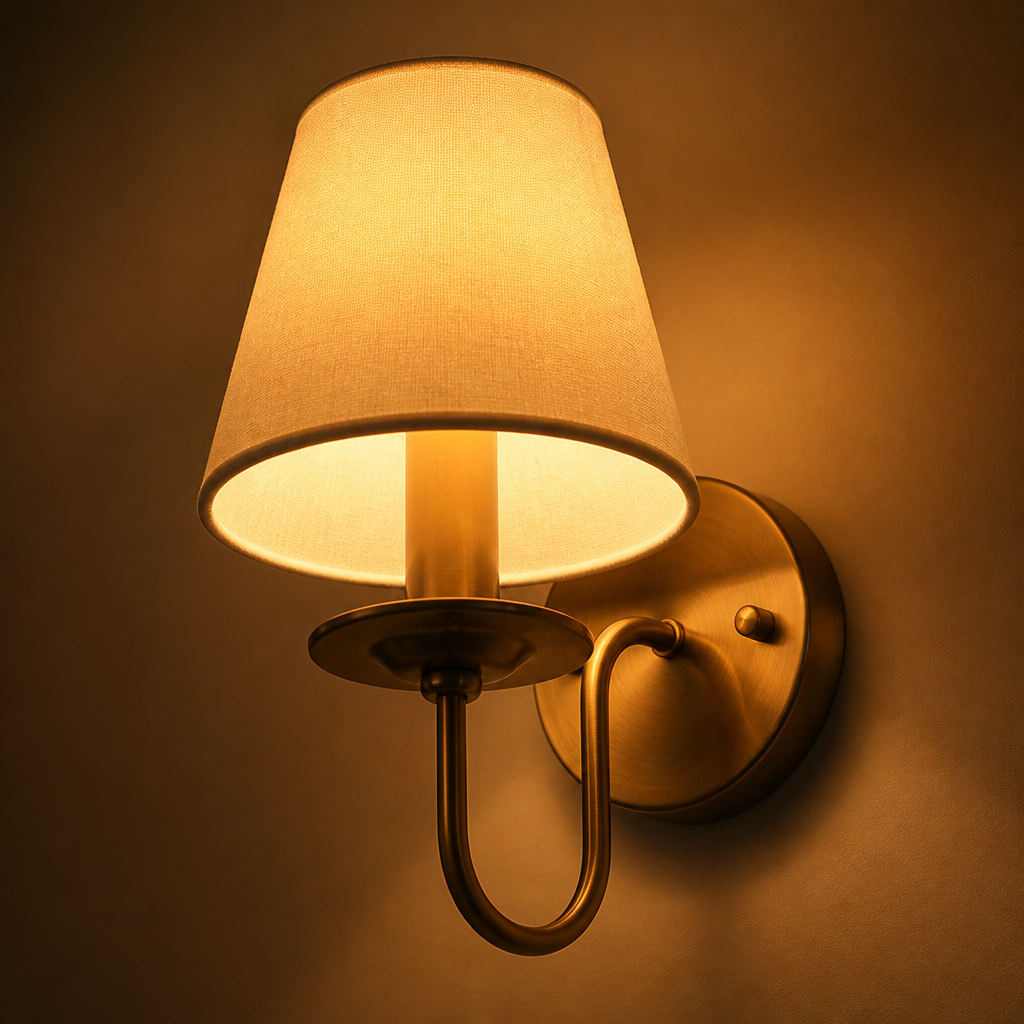 
Modern Copper Wall Sconce with Fabric Drum Shade