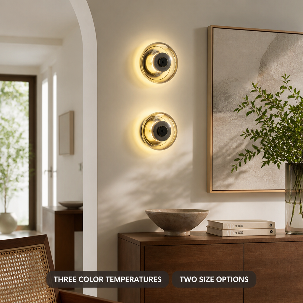 
Modern Glass and Copper LED Wall Sconce Selectable Color Temperature