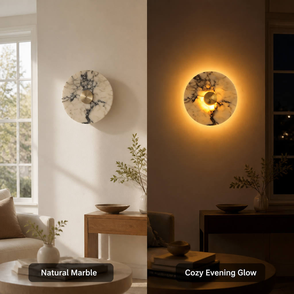 
Vintage Marble LED Wall Sconce Brass and Chrome Finish
