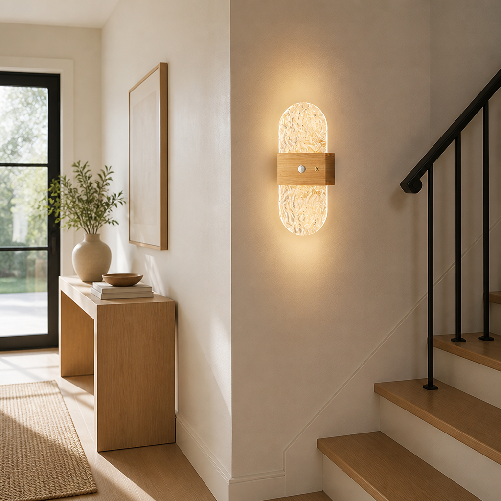 
Wood LED Motion Sensor Wall Sconce Wireless USB Rechargeable