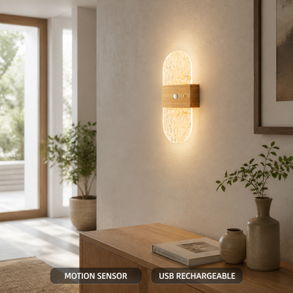 Wood LED Motion Sensor Wall Sconce Wireless USB Rechargeable