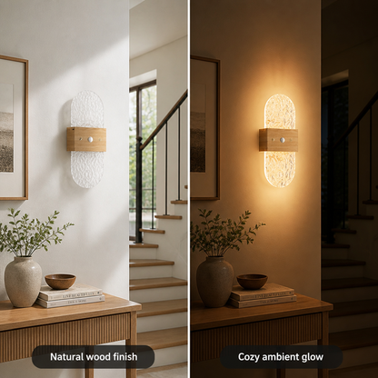 Wood LED Motion Sensor Wall Sconce Wireless USB Rechargeable