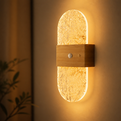 Wood LED Motion Sensor Wall Sconce Wireless USB Rechargeable