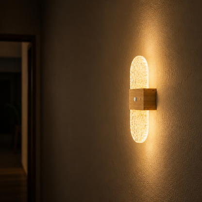 Wood LED Motion Sensor Wall Sconce Wireless USB Rechargeable