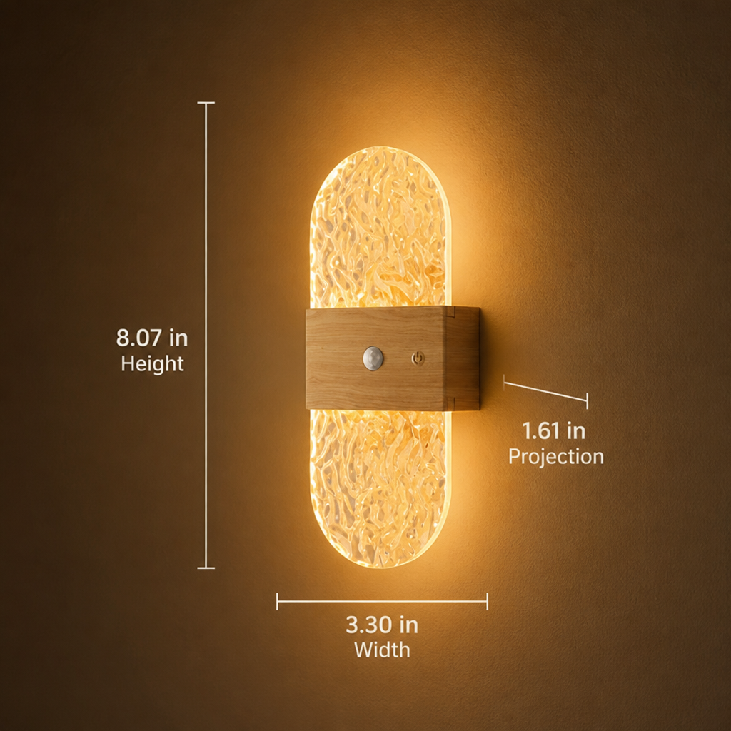 
Wood LED Motion Sensor Wall Sconce Wireless USB Rechargeable