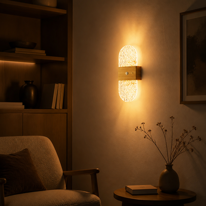Wood LED Motion Sensor Wall Sconce Wireless USB Rechargeable