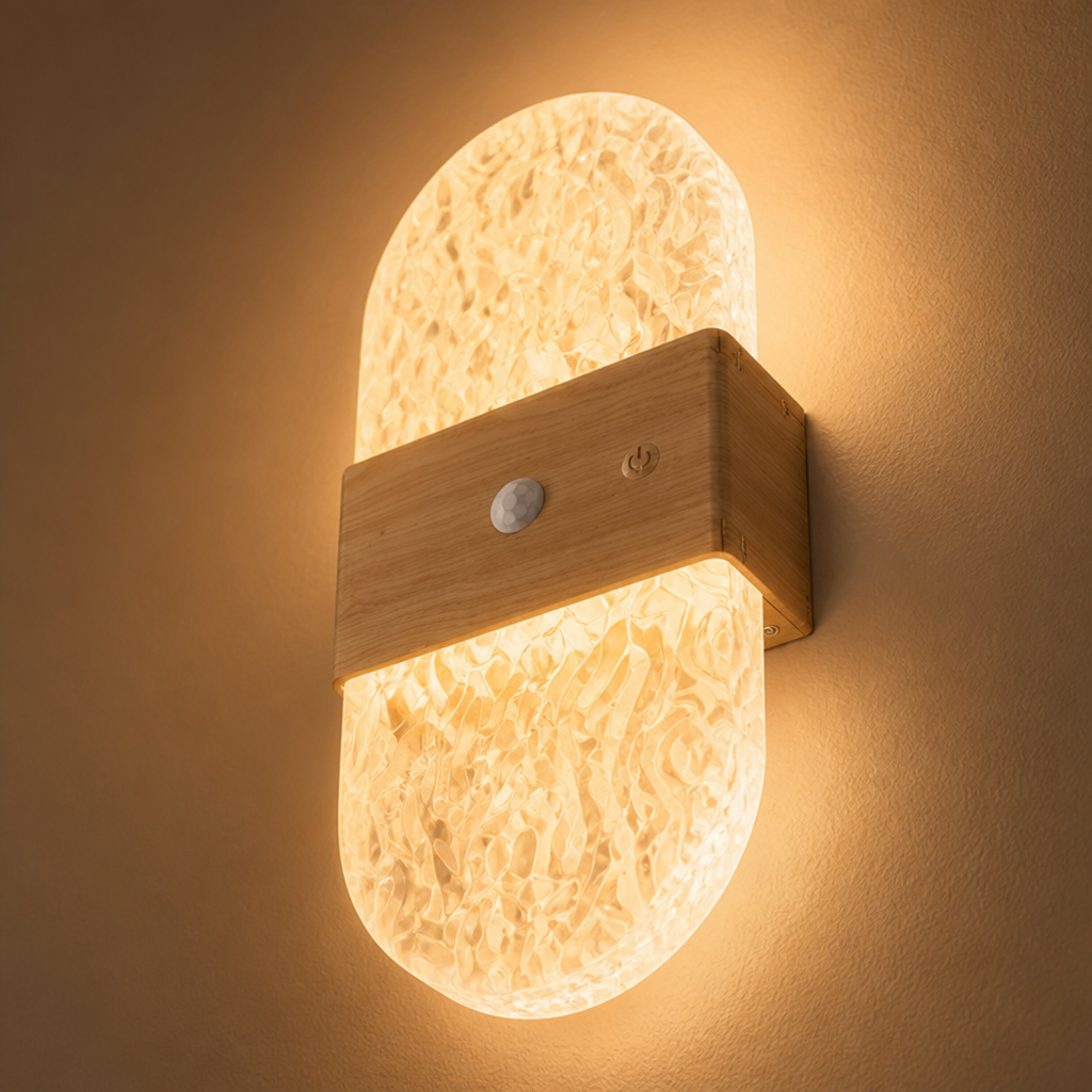 
Wood LED Motion Sensor Wall Sconce Wireless USB Rechargeable